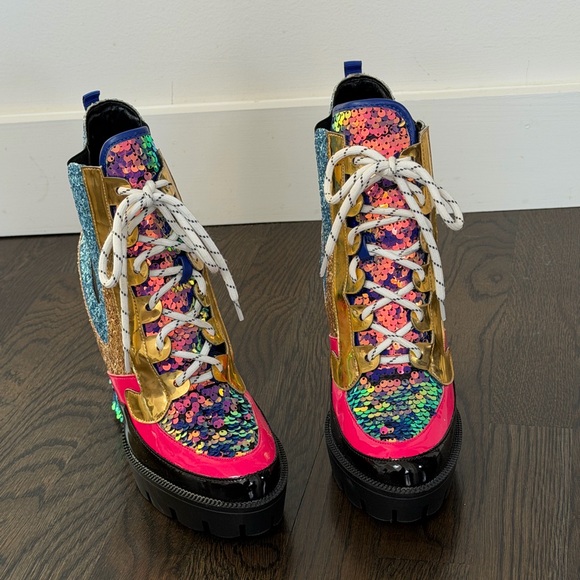 CAPE ROBBIN Colorful Sequin Ankle Boots - Picture 2 of 5